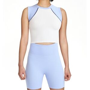 No Boundaries Raglan Seamless Cropped Muscle Tee and Biker Shorts Set, 2-Piece,
